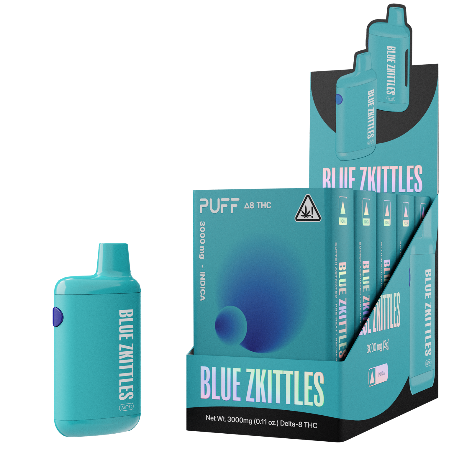 Puff Bar Delta 8 THC Blue Zkittles Disposable Device with Store Packaging