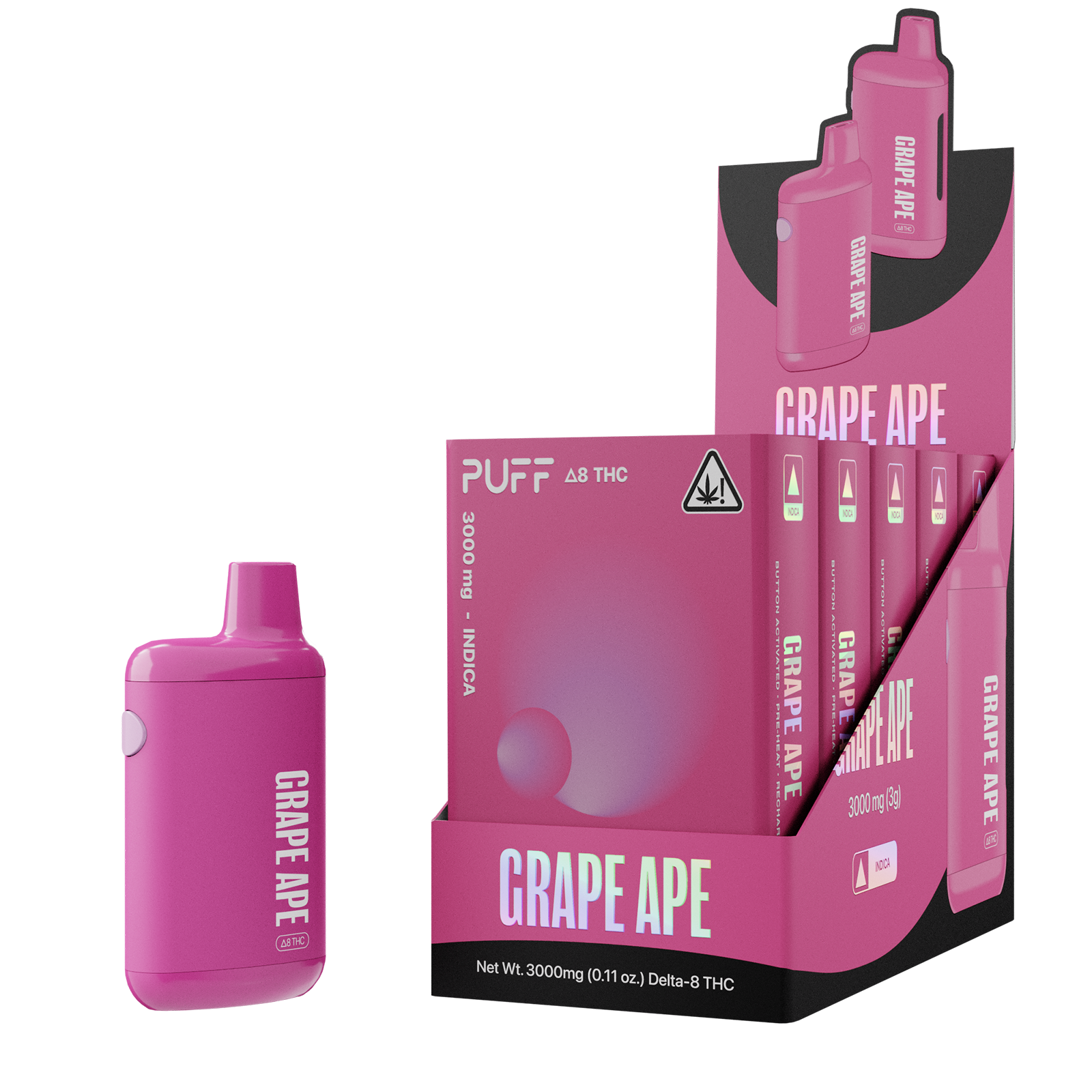 Puff Bar Delta 8 THC Grape Ape Disposable Device with Store Packaging