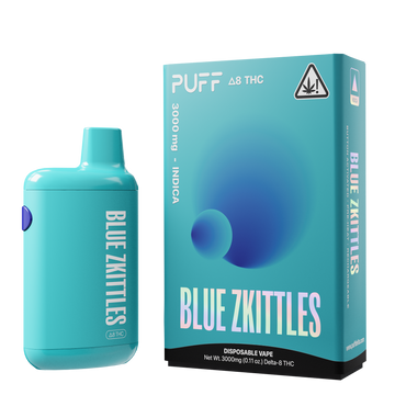 Puff Bar Delta 8 THC Blue Zkittles Disposable Device with Packaging