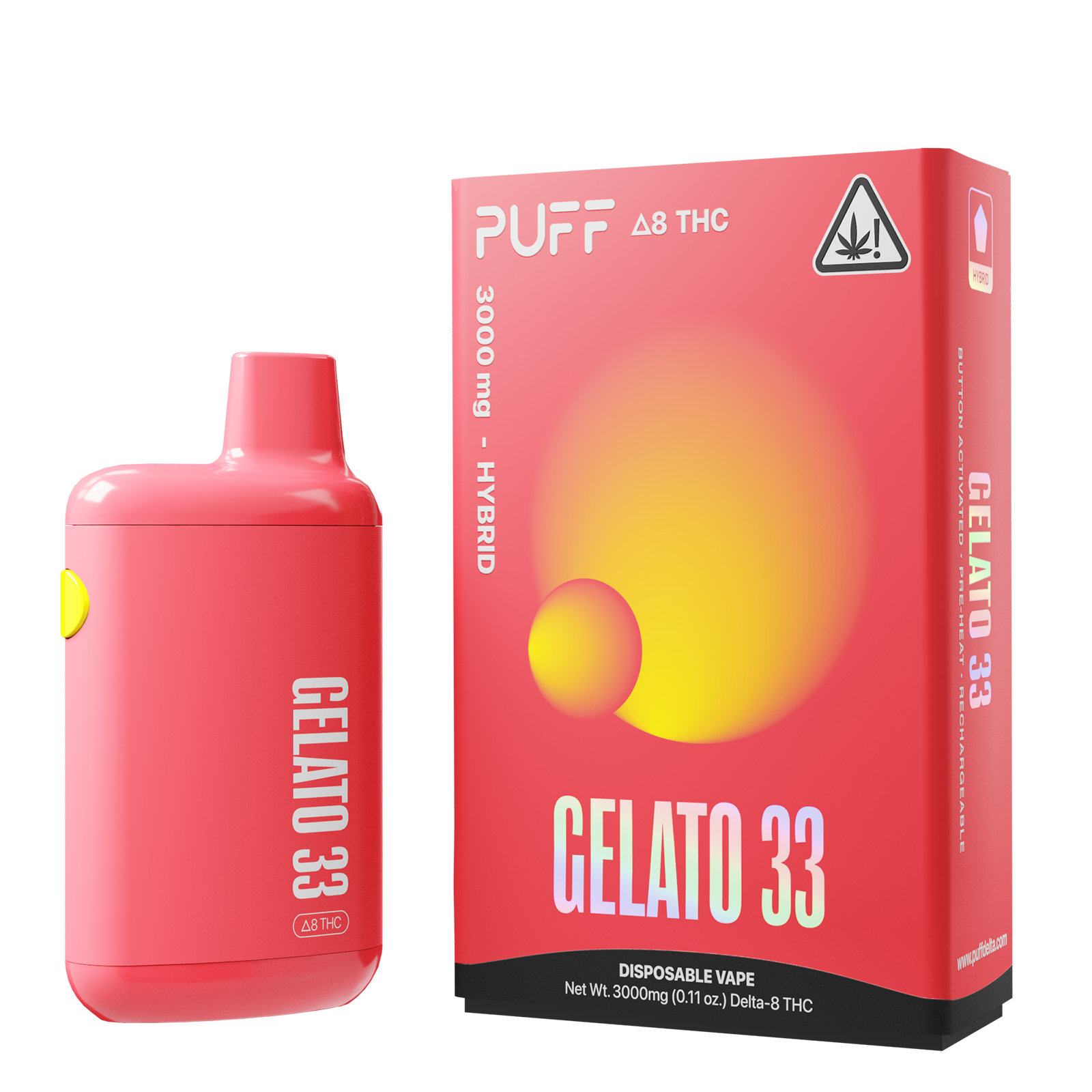 Puff Bar Delta 8 THC Gelato 33 Disposable Device with Packaging