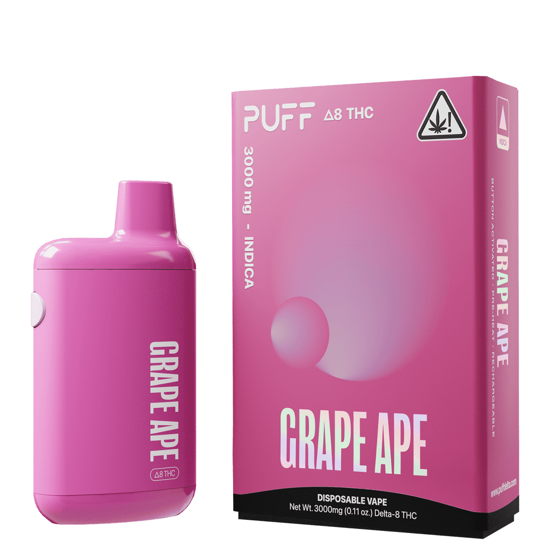 Puff Bar Delta 8 THC Grape Ape Disposable Device with Packaging