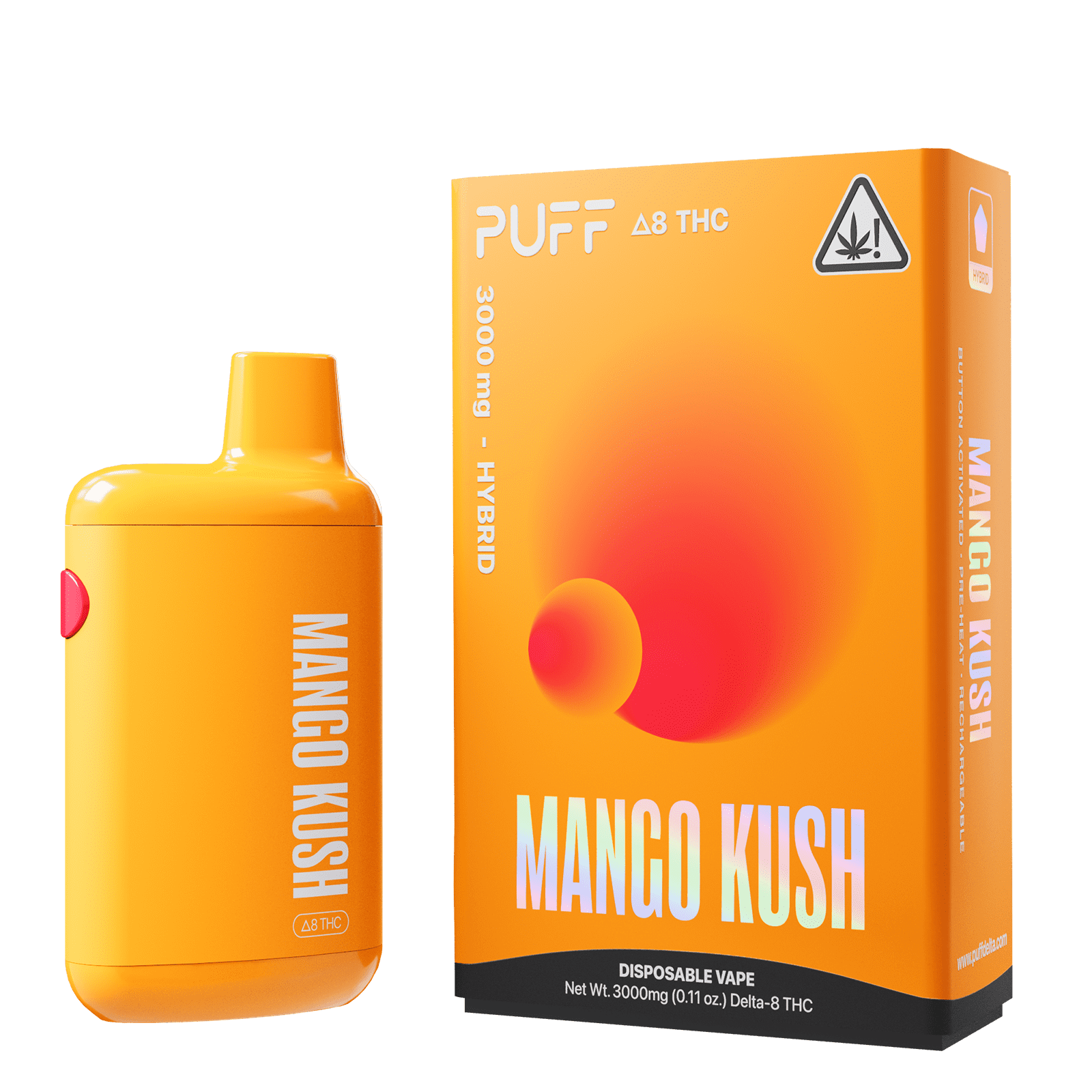 Puff Bar Delta 8 THC Mango Kush Disposable Device with Packaging