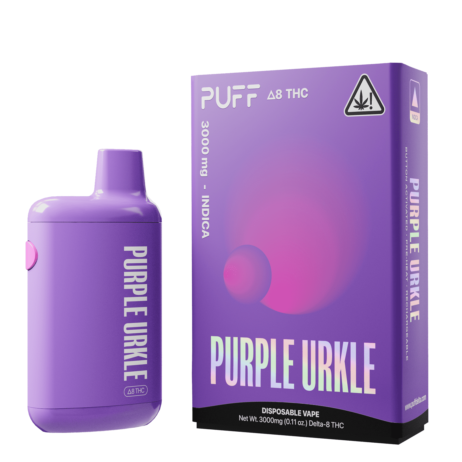 Puff Bar Delta 8 THC Purple Urkle Disposable Device with Packaging